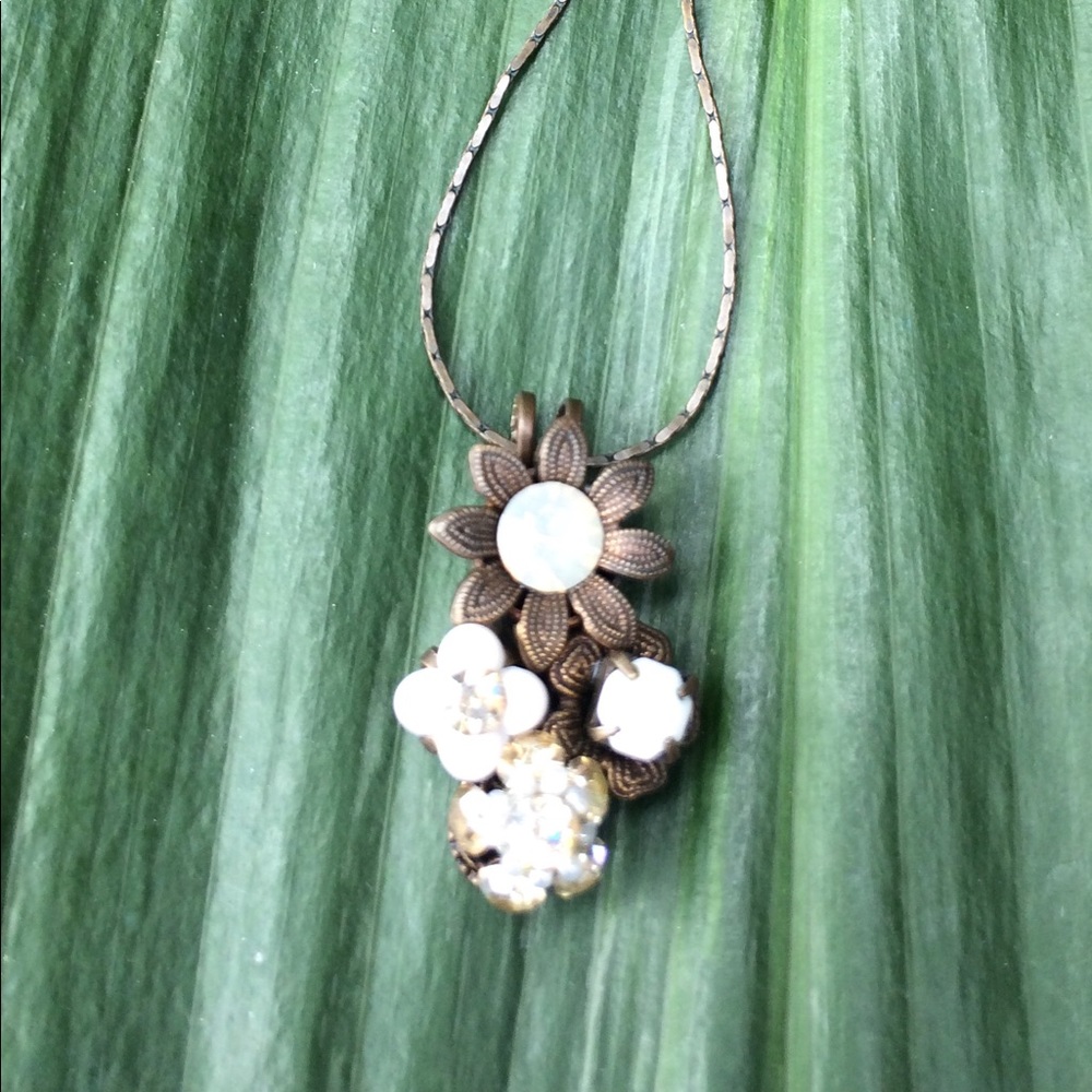 Copper Tone Necklace with Floral Gemstone Pendant